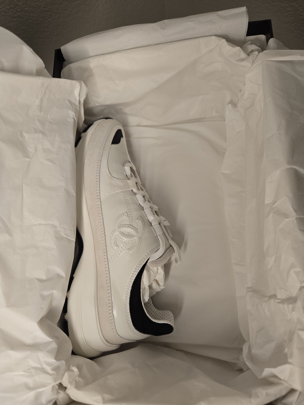 Chanel White and Black Leather Platform Sneaker - Picture 6 of 9